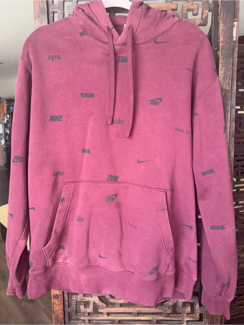 Nike Men's Dusty Rose Pullover Hoodie with All-Over Logos
